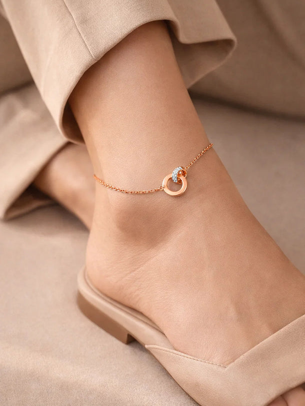 Demi Fine Rose Gold Plated Interlocked Charm Anklet | Anti Tarnish