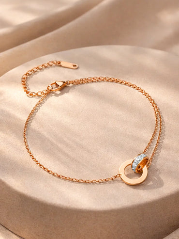 Demi Fine Rose Gold Plated Interlocked Charm Anklet | Anti Tarnish