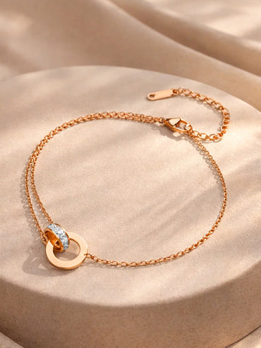 Demi Fine Rose Gold Plated Interlocked Charm Anklet | Anti Tarnish