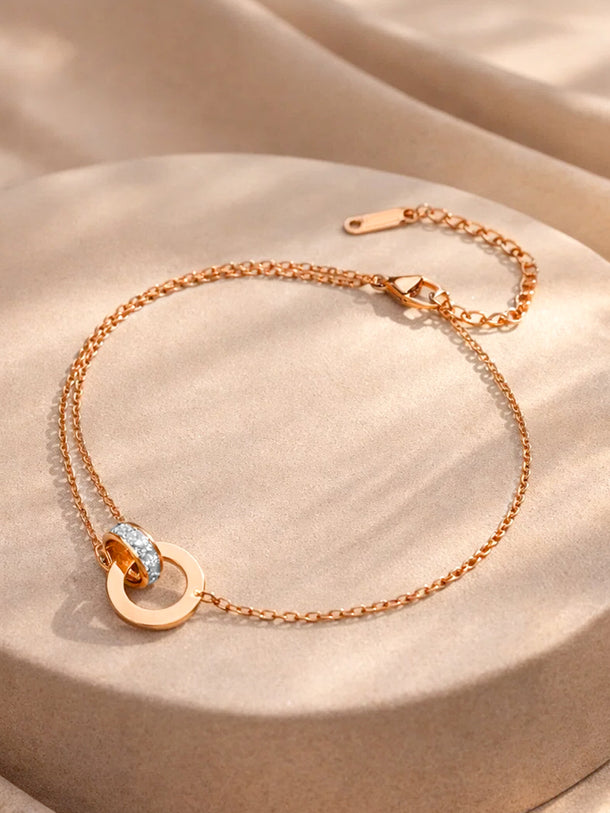 Demi Fine Rose Gold Plated Interlocked Charm Anklet | Anti Tarnish
