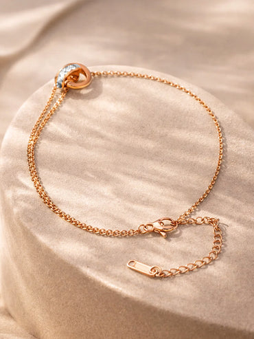 Demi Fine Rose Gold Plated Interlocked Charm Anklet | Anti Tarnish