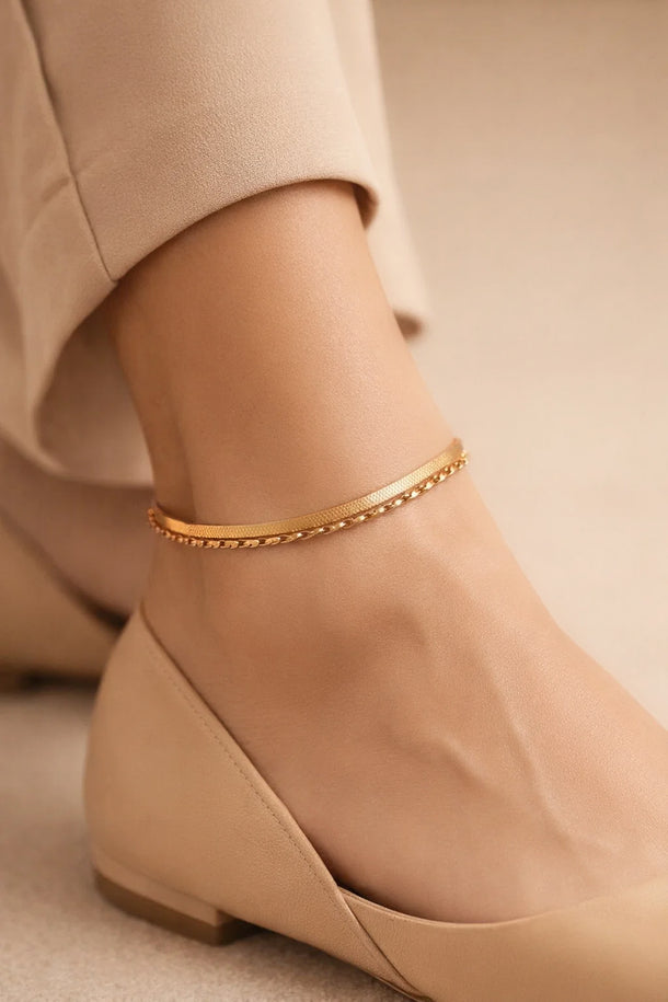 Demi Fine 18K Gold Plated Dual Chain Layered Anklet | Anti Tarnish
