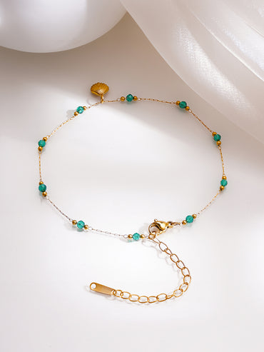 Demifine 18K Gold Plated Stainless steel Green Beaded Shell Charm Anklet