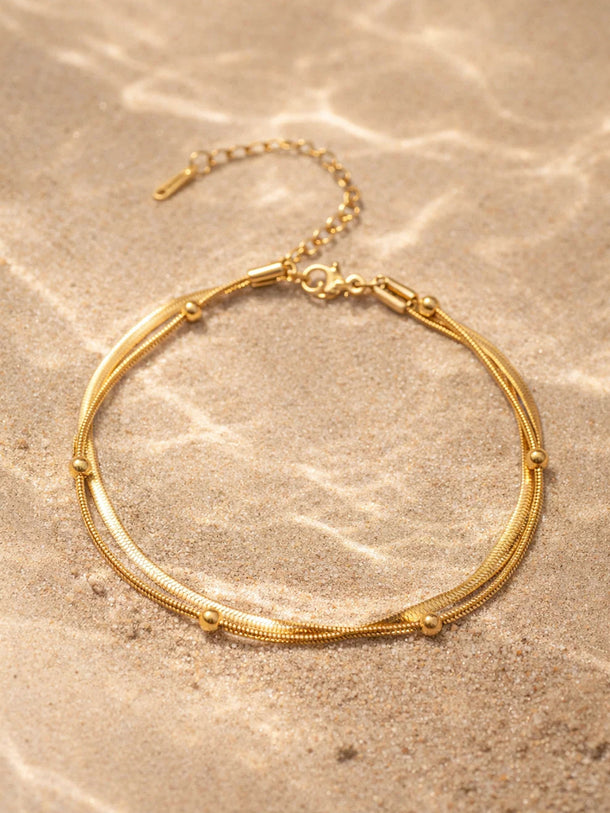 Demi Fine 18K Gold Plated Layered Snake Chain Anklet | Anti Tarnish