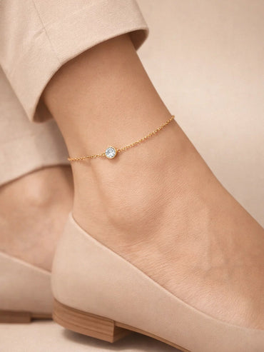 Demi Fine 18K Gold Plated Minimal Crystal Chain Anklet | Anti Tarnish