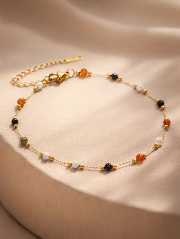 Demi Fine 18K Gold Plated Multicolor Beaded Chain Anklet | Anti Tarnish