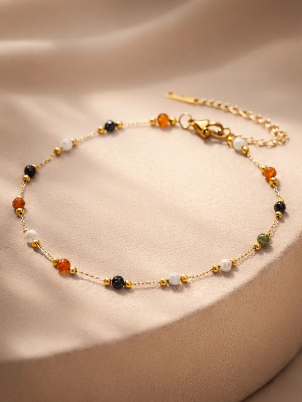 Demi Fine 18K Gold Plated Multicolor Beaded Chain Anklet | Anti Tarnish