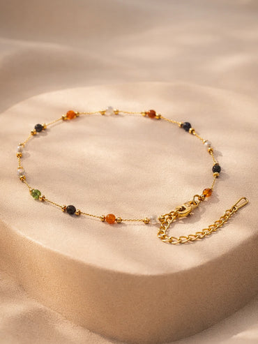 Demi Fine 18K Gold Plated Multicolor Beaded Chain Anklet | Anti Tarnish