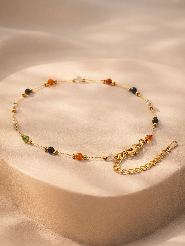 Demi Fine 18K Gold Plated Multicolor Beaded Chain Anklet | Anti Tarnish