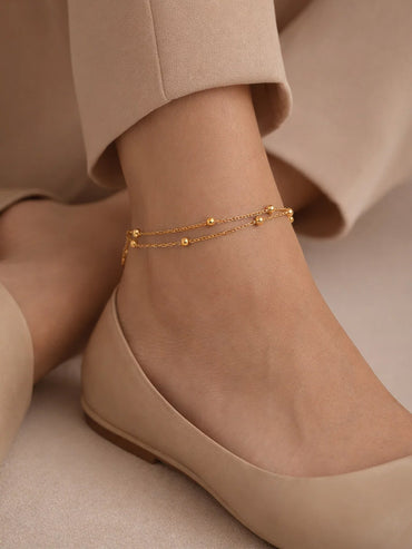 Demi Fine 18K Gold Plated Layered Chain Bead Detail Anklet | Anti Tarnish