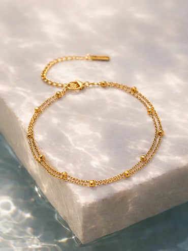 Demi Fine 18K Gold Plated Layered Chain Bead Detail Anklet | Anti Tarnish