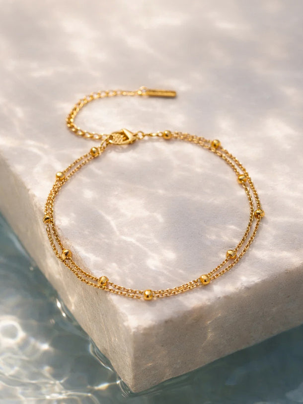 Demi Fine 18K Gold Plated Layered Chain Bead Detail Anklet | Anti Tarnish