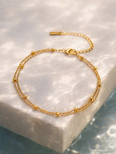 Demi Fine 18K Gold Plated Layered Chain Bead Detail Anklet | Anti Tarnish
