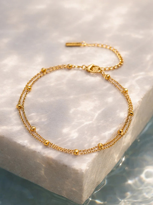Demi Fine 18K Gold Plated Layered Chain Bead Detail Anklet | Anti Tarnish