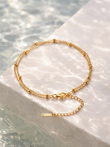 Demi Fine 18K Gold Plated Layered Chain Bead Detail Anklet | Anti Tarnish