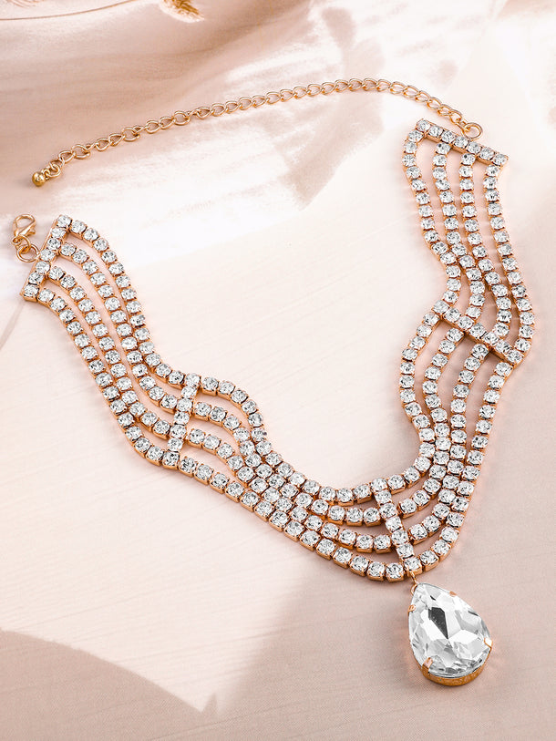Crystal Studded Teardrop Layered Necklace