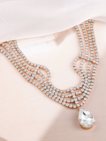 Crystal Studded Teardrop Layered Necklace