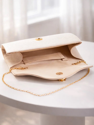 Gold Bloom Embellished Satin Clutch
