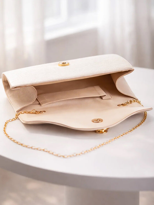 Gold Bloom Embellished Satin Clutch