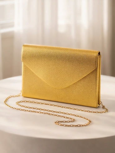 Golden Glow Textured Chic Envelope Clutch
