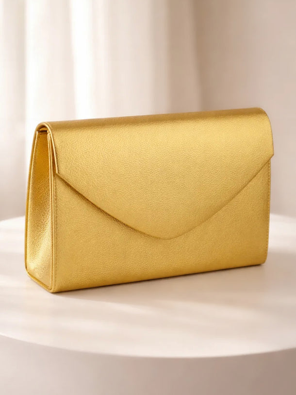Champagne Gold Textured Luxe Envelope Clutch