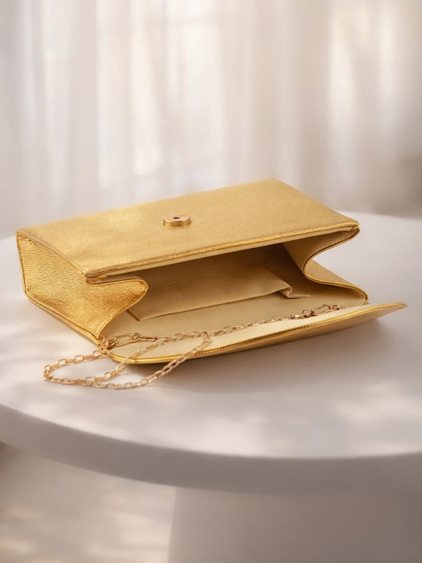 Champagne Gold Textured Luxe Envelope Clutch