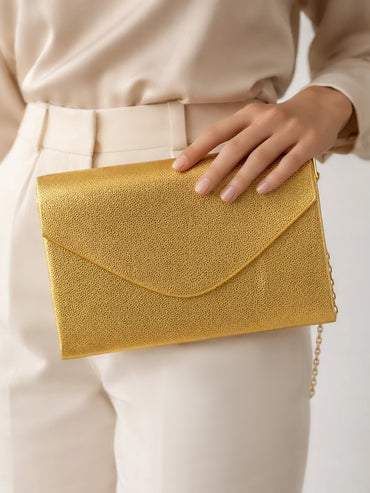 Champagne Gold Textured Luxe Envelope Clutch