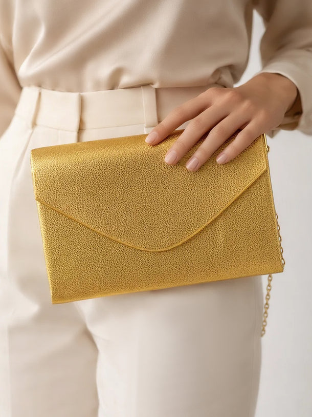Champagne Gold Textured Luxe Envelope Clutch