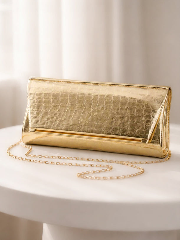 Metallic Gold Croc Chic Envelope Clutch