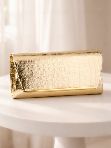 Metallic Gold Croc Chic Envelope Clutch