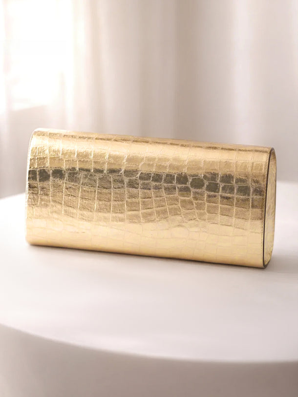 Metallic Gold Croc Chic Envelope Clutch