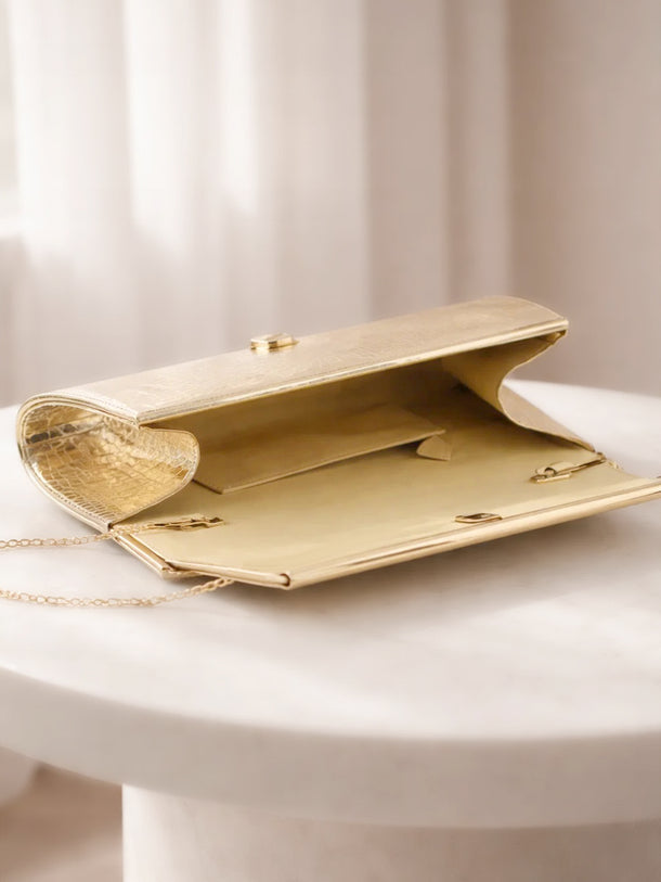 Metallic Gold Croc Chic Envelope Clutch