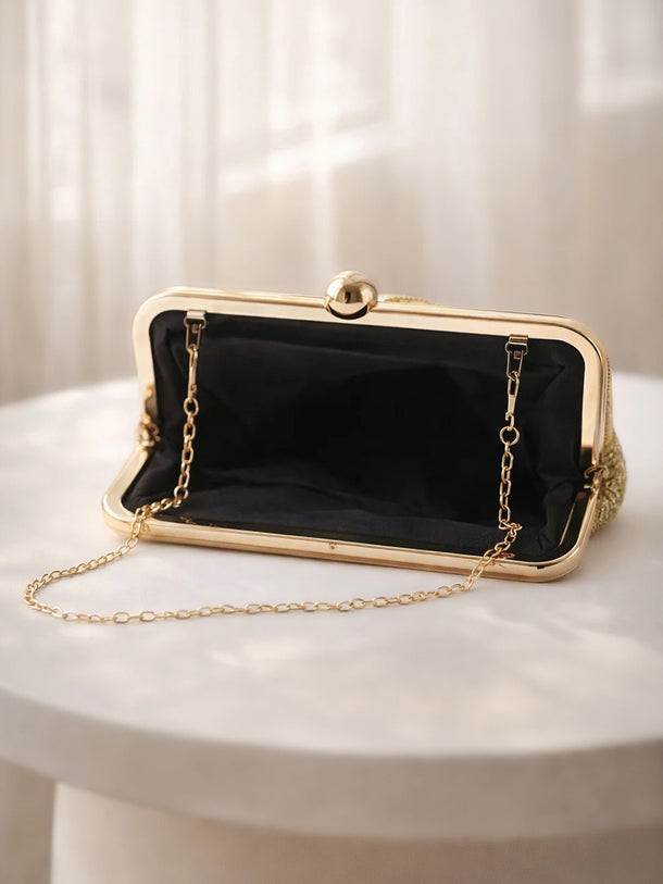 Luxe Gold Sequin Draped Clutch Bag