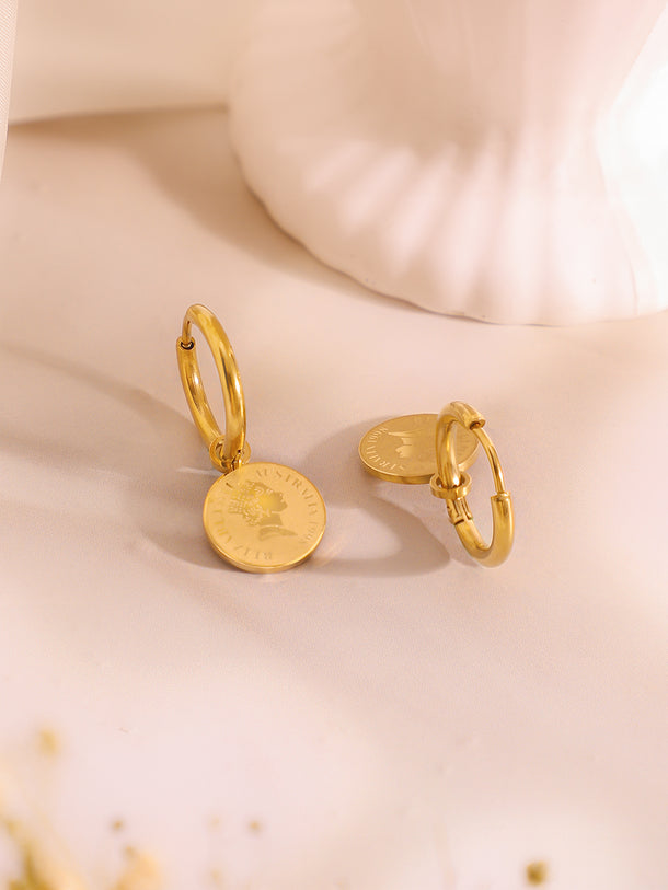 Demifine 18K Gold Plated Stainless Steel Coin Charm Bracelet & Drop Earrings
