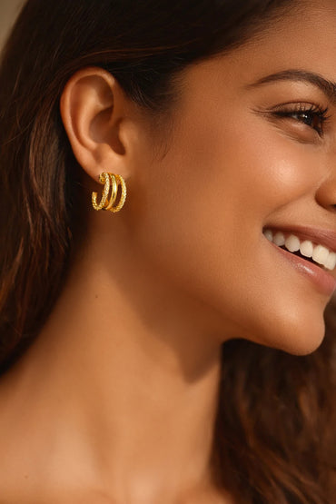 Gold Plated Twisted Sculpted Hoop Earrings Set
