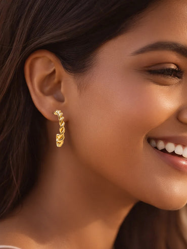 Gold Plated Twisted Sculpted Hoop Earrings Set