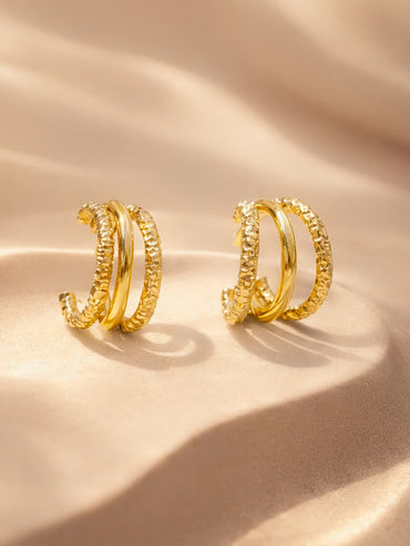 Gold Plated Twisted Sculpted Hoop Earrings Set