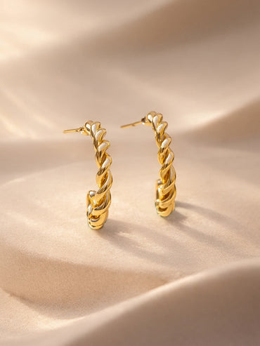 Gold Plated Twisted Sculpted Hoop Earrings Set
