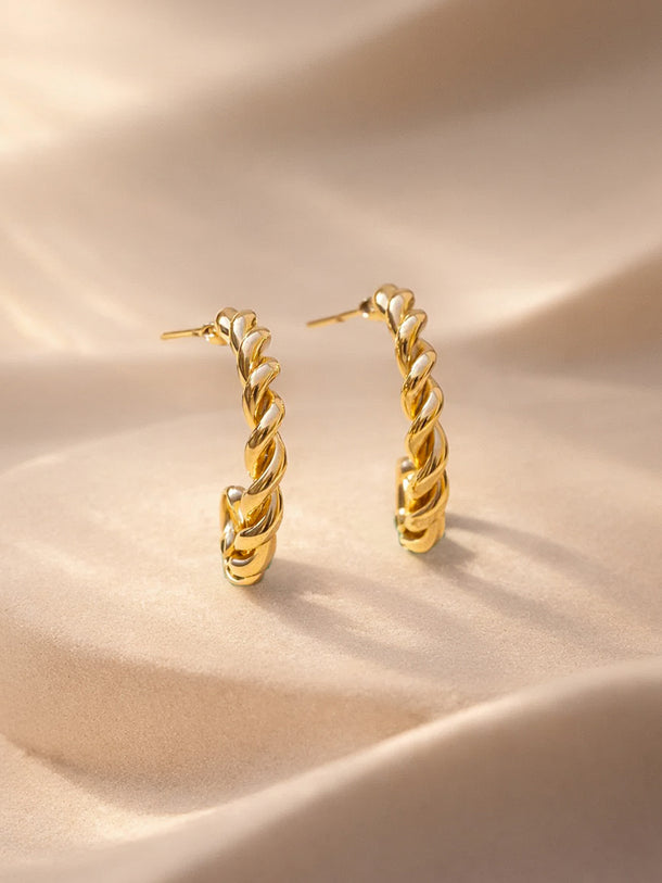 Gold Plated Twisted Sculpted Hoop Earrings Set