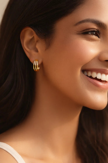 Gold Plated Circular Half Hoop Earrings Set
