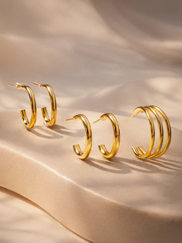Gold Plated Circular Half Hoop Earrings Set
