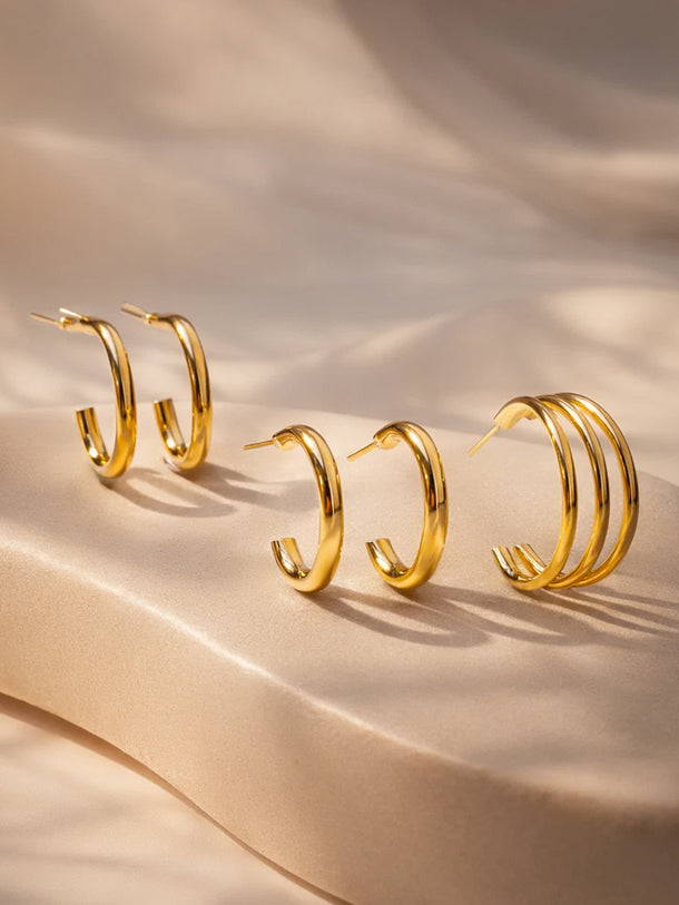 Gold Plated Circular Half Hoop Earrings Set