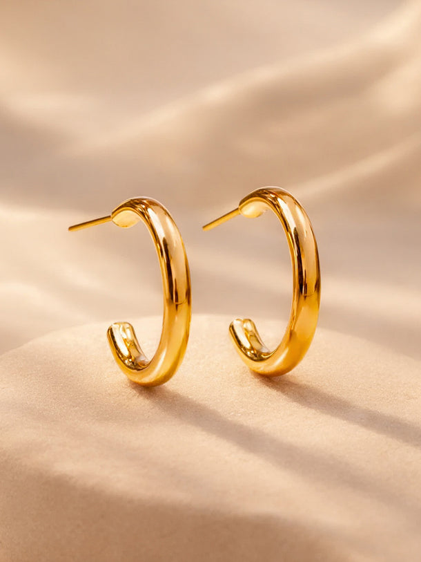 Gold Plated Circular Half Hoop Earrings Set