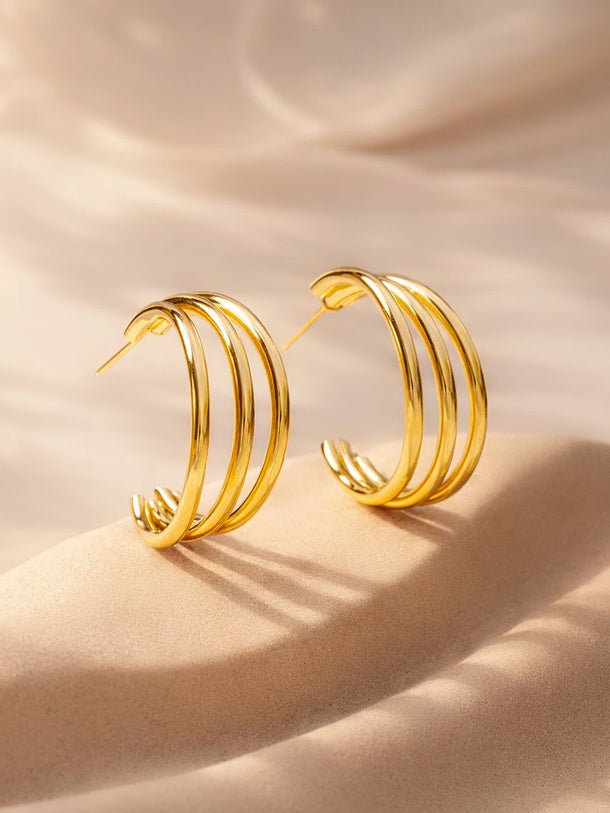 Gold Plated Circular Half Hoop Earrings Set