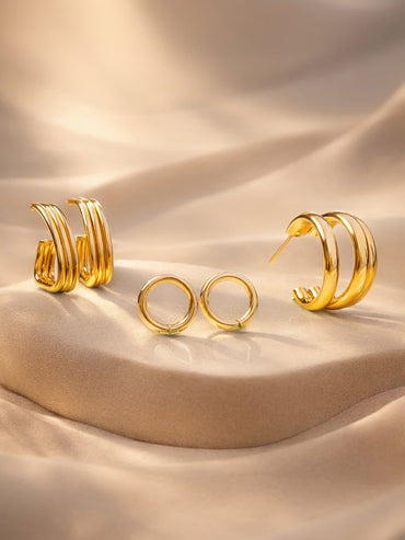 Gold Plated Hoop Earrings Set