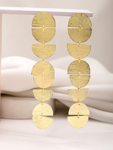 Gold Textured Geometric Dangler Earrings