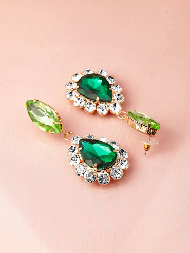 Crystal Studded Green Earring Drops
