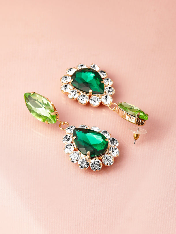 Crystal Studded Green Earring Drops
