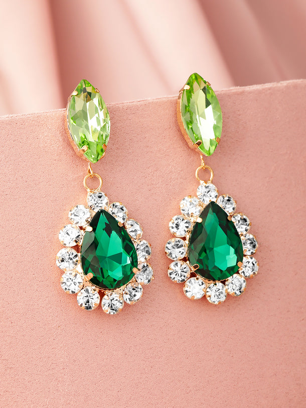 Crystal Studded Green Earring Drops