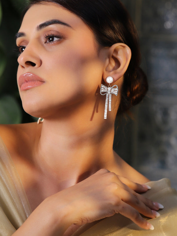 Luxe Ribbon with Pearl Earrings